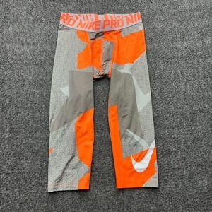 Nike Pro Compression Boys Large 3/4 Printed Training Tights Pants Orange